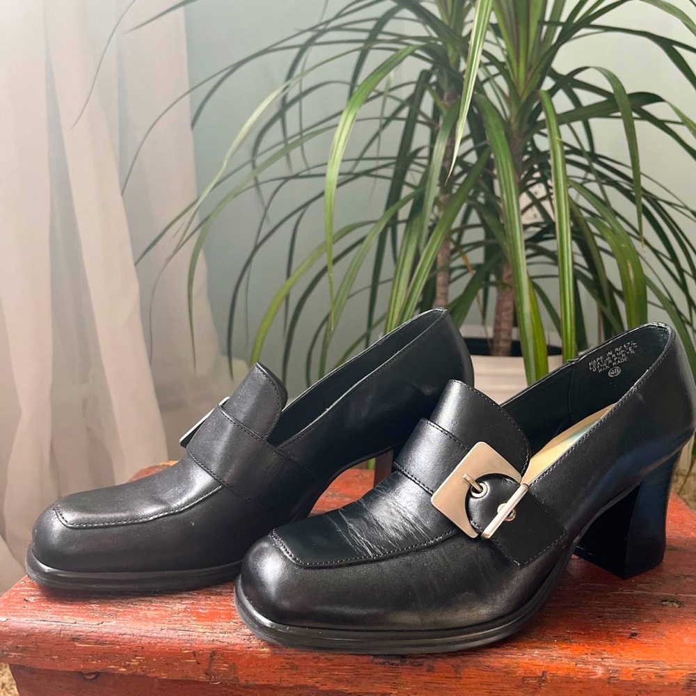 Vintage Black Leather Mary Jane pumps size 8 Ipanema Women's Loafer Heel